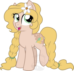 Size: 600x570 | Tagged: safe, artist:tambelon, oc, oc only, oc:lovely locks, earth pony, pony, female, flower, flower in hair, mare, solo, watermark