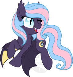 Size: 666x700 | Tagged: safe, artist:tambelon, oc, oc only, oc:moon drop, bat pony, pony, female, mare, obtrusive watermark, solo, watermark