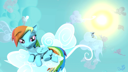 Size: 3840x2160 | Tagged: safe, artist:cutthroadstreak, derpy hooves, rainbow dash, pegasus, pony, g4, 3d, cloud, duo, female, high res, hooves, looking at you, lying on a cloud, mare, on a cloud, on side, resting, sitting, sky, source filmmaker, sun, wings