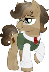 Size: 473x700 | Tagged: safe, artist:tambelon, oc, oc only, oc:dusty tome, crystal pony, pony, clothes, glasses, male, shirt, solo, stallion, watermark