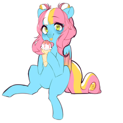 Size: 1024x1024 | Tagged: safe, artist:ms-xana, oc, oc only, oc:raspberry sherbet, pegasus, pony, female, food, ice cream, mare, simple background, sitting, solo, tongue out, white background