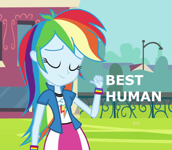 Size: 1224x1068 | Tagged: safe, screencap, rainbow dash, equestria girls, g4, best human, eyes closed, female, image macro, meme, opinion, solo