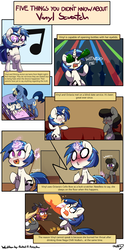 Size: 5015x10000 | Tagged: safe, artist:luxaestas, derpy hooves, dj pon-3, night light, octavia melody, scootaloo, shining armor, vinyl scratch, oc, dragon, pegasus, pony, series:five things you didn't know, g4, absurd resolution, blushing, bow (instrument), cello bow, comic, dragonified, female, fire, fire breath, headcanon, horns, lesbian, magic, mare, mute vinyl, raised hoof, rave, scootadragon, ship:scratchtavia, shipping, siblings, species swap, witness me