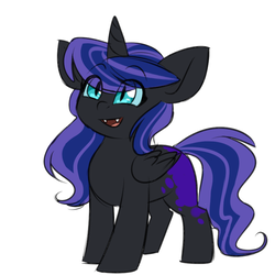 Size: 750x750 | Tagged: safe, artist:cosmalumi, nightmare moon, alicorn, pony, tumblr:ask queen moon, g4, blank flank, female, filly, happy, nightmare woon, simple background, smiling, solo, white background