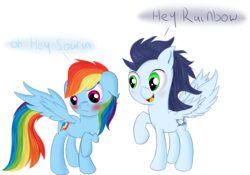 Size: 2112x1479 | Tagged: safe, artist:brok-enwings, rainbow dash, soarin', pony, g4, backwards cutie mark, blushing, female, male, ship:soarindash, shipping, simple background, straight, transparent background