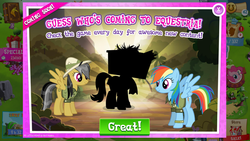 Size: 1136x640 | Tagged: safe, gameloft, daring do, derpy hooves, pinkie pie, rainbow dash, pegasus, pony, g4, coming soon, female, mare