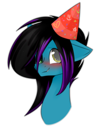 Size: 1280x1605 | Tagged: safe, artist:cupofvanillatea, oc, oc only, oc:despy, earth pony, pony, bust, female, floppy ears, hat, mare, party hat, portrait, simple background, solo, transparent background