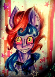 Size: 776x1080 | Tagged: safe, artist:enjal, oc, oc only, oc:starsy, pony, choker, female, mare, solo, traditional art, wingding eyes