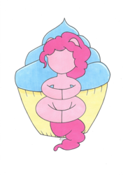 Size: 705x1000 | Tagged: safe, artist:akayuki, pinkie pie, g4, cupcake, female, food, no face, simple background, sitting, solo, white background