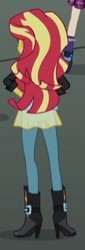 Size: 113x332 | Tagged: safe, screencap, sunset shimmer, equestria girls, g4, my little pony equestria girls: friendship games, boots, clothes, cropped, female, hand on hip, high heel boots, jacket, leather jacket, rear view, shoes, socks, solo