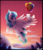 Size: 2595x3000 | Tagged: safe, artist:cloud-drawings, oc, oc only, oc:cerulean blitz, dog, balloon, evening, flying, high res, open mouth, scenery, signature, solo, sunset, tongue out, tree