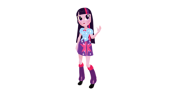 Size: 1920x1080 | Tagged: safe, artist:littlemisshorror, twilight sparkle, equestria girls, g4, 3d, bowtie, clothes, leg warmers, looking at you, mmd, shoes, skirt, waving