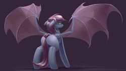 Size: 3840x2160 | Tagged: safe, artist:underpable, oc, oc only, oc:ventress, bat pony, pony, butt, commission, high res, large wings, looking at you, looking back, plot, solo, spread wings, wings