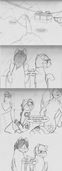Size: 1280x3526 | Tagged: safe, artist:kegisak, dumbbell, hoops, pinkie pie, pegasus, pony, anthro, vocational death cruise, g4, anthro with ponies, chubbie, factory, hanamura yosuke, headphones, lineart, persona, persona 4, ponified, stick figure, traditional art, waterfall