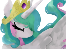 Size: 1600x1200 | Tagged: safe, artist:lovelydreams14, princess celestia, alicorn, pony, g4, crown, eyes closed, female, jewelry, mare, regalia, simple background, solo, transparent background