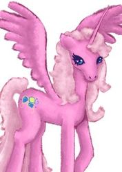 Size: 236x333 | Tagged: artist needed, source needed, safe, pinkie pie (g3), alicorn, pony, g3, alicornified, cursed image, female, pinkiecorn, race swap, simple background, solo, white background, xk-class end-of-the-world scenario