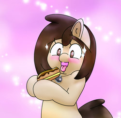 Size: 1959x1922 | Tagged: safe, artist:lou, oc, oc only, oc:louvely, blushing, chocolate, eclair, food, jewelry, open mouth, tongue out