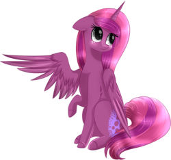 Size: 2478x2316 | Tagged: safe, artist:php146, oc, oc only, alicorn, pony, alicorn oc, eye clipping through hair, female, high res, mare, one wing out, simple background, sitting, solo, transparent background