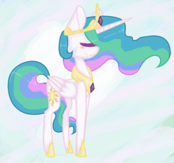 Size: 906x846 | Tagged: safe, artist:ideekai, princess celestia, alicorn, pony, g4, blushing, crown, eyes closed, female, jewelry, peytral, regalia, smiling, solo