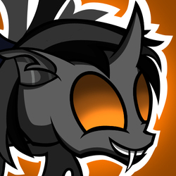 Size: 500x500 | Tagged: safe, artist:galli, oc, oc only, oc:steel crescent, changeling, changeling oc, fangs, gradient background, happy, orange changeling, simple background, smiling, solo