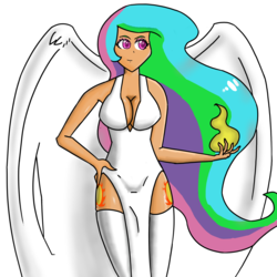 Size: 5000x5000 | Tagged: safe, artist:jos-rofe, princess celestia, human, g4, absurd resolution, big breasts, breasts, busty princess celestia, female, fire, humanized, simple background, solo, white background, winged humanization, wings