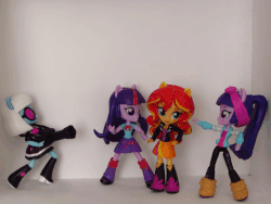 Size: 768x576 | Tagged: safe, artist:whatthehell!?, edit, flash sentry, fluttershy, photo finish, rarity, spike, sunset shimmer, twilight sparkle, equestria girls, g4, alcohol, animated, beer, camera, crossover, doll, equestria girls minis, eqventures of the minis, fight, gif, irl, lamp, looney tunes, parody, photo, stop motion, sylvester, toy, tuxedo cat
