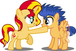 Size: 5000x3401 | Tagged: safe, artist:orin331, flash sentry, sunset shimmer, pegasus, pony, unicorn, absurd resolution, colt, colt flash sentry, cute, diasentres, female, filly, filly sunset shimmer, flashimmer, looking at each other, male, shimmerbetes, shipping, simple background, smiling, straight, transparent background, vector, younger