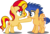 Size: 5000x3401 | Tagged: safe, artist:orin331, flash sentry, sunset shimmer, pegasus, pony, unicorn, absurd resolution, colt, colt flash sentry, cute, diasentres, female, filly, filly sunset shimmer, flashimmer, looking at each other, male, shimmerbetes, shipping, simple background, smiling, straight, transparent background, vector, younger