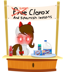 Size: 3000x3435 | Tagged: safe, artist:rsa.fim, oc, oc only, oc:whisper hope, pegasus, pony, bleach, bow, clorox, concession stand, female, high res, mexican, red eyes, ribbon, simple background, solo, spanish, transparent background, vector