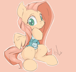 Size: 2077x1950 | Tagged: safe, artist:ando, fluttershy, pegasus, pony, g4, clothes, cute, female, hoodie, looking at you, simple background, solo