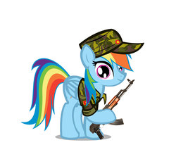 Size: 1327x1200 | Tagged: safe, rainbow dash, pegasus, pony, g4, ak-47, army, assault rifle, camouflage, female, gun, rifle, simple background, solo, vietnam, weapon, white background