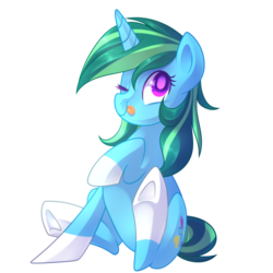 Size: 2000x2000 | Tagged: safe, artist:drawntildawn, oc, oc only, oc:minty heart, pony, unicorn, colored pupils, female, high res, mare, raised hoof, simple background, sitting, smiling, solo, tongue out, transparent background, underhoof