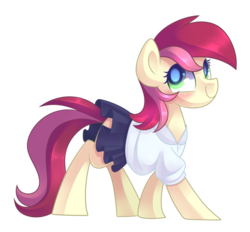 Size: 3600x3336 | Tagged: safe, artist:drawntildawn, roseluck, earth pony, pony, g4, blushing, clothes, colored pupils, cute, female, high res, mare, simple background, skirt, skirt lift, smiling, solo, transparent background, walking