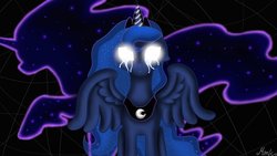 Size: 1024x576 | Tagged: safe, artist:mimicproductions, princess luna, tantabus, alicorn, pony, g4, crying, female, glowing eyes, solo
