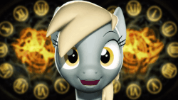 Size: 800x450 | Tagged: safe, artist:powdan, derpy hooves, pegasus, pony, g4, 3d, animated, clock, derpy day, derpy day 2017, female, food, gif, gmod, mare, muffin, newton's cradle, solo