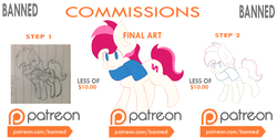 Size: 3000x1500 | Tagged: safe, artist:banned, oc, oc only, earth pony, pony, commission info, cutie mark, patreon, patreon logo, sketch, vector