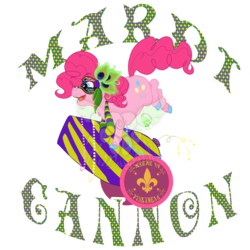 Size: 5000x5000 | Tagged: safe, artist:themerrywolf, pinkie pie, g4, absurd resolution, female, mardi gras, mask, party cannon, pun, simple background, solo, transparent background, watermark