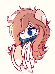 Size: 1500x2000 | Tagged: safe, artist:mirtash, oc, oc only, oc:mirta whoowlms, pegasus, pony, rcf community, bust, clothes, colored pupils, cute, female, lidded eyes, mare, scarf, simple background, solo, white background