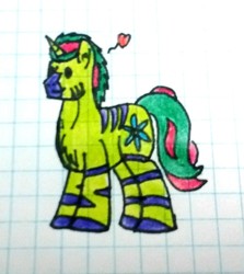 Size: 1115x1251 | Tagged: safe, artist:summerium, oc, oc only, oc:herbal, pony, unicorn, graph paper, heart, lined paper, solo, traditional art