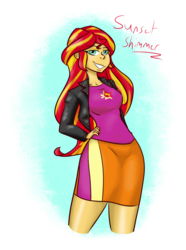 Size: 1012x1363 | Tagged: safe, artist:randythealicorn, sunset shimmer, equestria girls, g4, clothes, female, jacket, leather jacket, skirt, solo