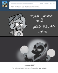 Size: 666x839 | Tagged: safe, artist:egophiliac, nightmare moon, princess luna, alicorn, pony, moonstuck, g4, ask, cartographer's cap, dark woona, filly, grayscale, hat, lunar stone, monochrome, nightmare woon, tumblr, woona, woonoggles, younger