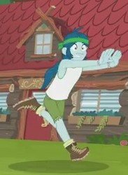Size: 204x278 | Tagged: safe, screencap, captain planet, equestria girls, g4, my little pony equestria girls: legend of everfree, boots, camp everfree outfits, clothes, male, running, scared, shorts, socks, solo