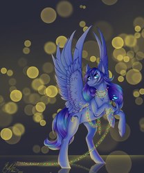 Size: 900x1080 | Tagged: safe, artist:niks-696, oc, oc only, pegasus, pony, garland, looking up, rearing, solo, spread wings