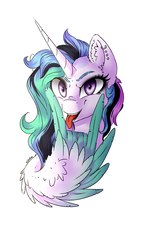 Size: 1209x2145 | Tagged: safe, artist:vincher, princess celestia, alicorn, pony, g4, bust, devil horns, female, portrait, punklestia, simple background, solo, tongue out, white background, wing hands