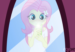 Size: 989x691 | Tagged: safe, artist:rajaie, fluttershy, equestria girls, g4, blushing, cellphone, clothes, cute, female, hairpin, looking at you, mirror, phone, reflection, selfie, shyabetes, solo