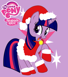 Size: 992x1123 | Tagged: safe, artist:kumikoponylk, twilight sparkle, g4, clothes, costume, female, purple background, santa costume, simple background, solo