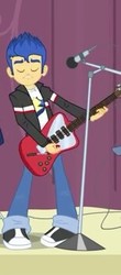 Size: 154x349 | Tagged: safe, screencap, flash sentry, equestria girls, g4, clothes, electric guitar, eyes closed, guitar, jacket, male, microphone, musical instrument, pants, shoes, sneakers, solo