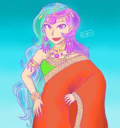 Size: 1358x1446 | Tagged: safe, artist:deeemperor, princess celestia, human, g4, clothes, female, humanized, jewelry, sari, solo