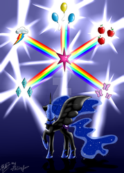 Size: 1024x1434 | Tagged: safe, artist:jamoka-rai-kou, nightmare moon, alicorn, pony, g4, elements of harmony, female, raised hoof, solo, spread wings, this will end in redemption, watermark