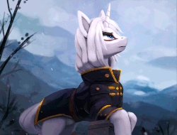 Size: 650x494 | Tagged: safe, artist:rodrigues404, oc, oc only, oc:imperious, pony, unicorn, animated, cinemagraph, clothes, commission, gif, looking up, male, scenery, serious, serious face, snow, snowfall, solo, stallion